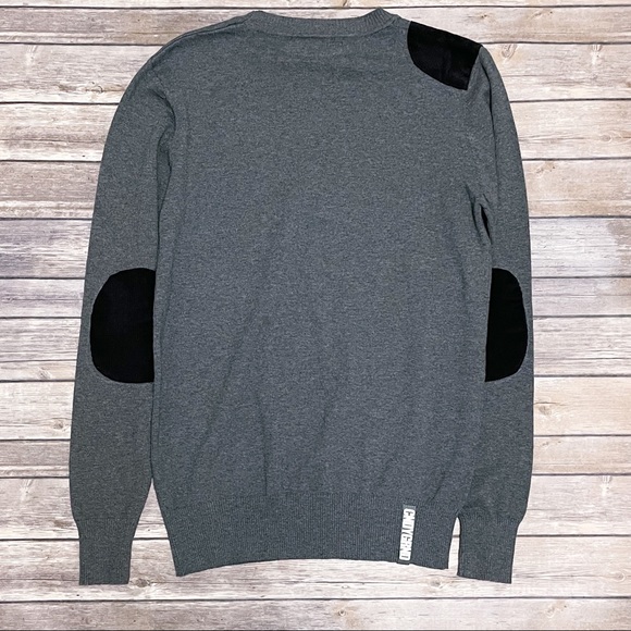 CNDYGRND Candy Grind Gray Knit Sweater Small Embroidered Logo Corduroy Patches - Picture 6 of 9